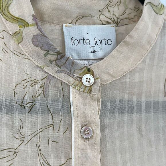 Forte Forte Cream Lily Print Italy Silk Blend Button Front Shirt Size 0 - Picture 4 of 11